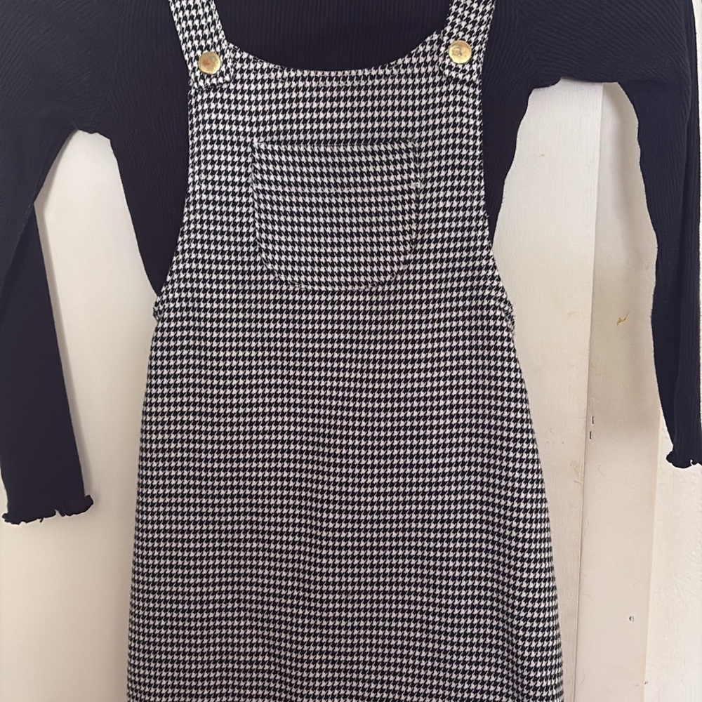 Black & White Houndstooth Pinafore Dress for Kids